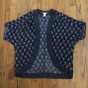 Forever 21 Navy Blue White Floral Print Short Sleeve Kimono Jacket Women’s Small